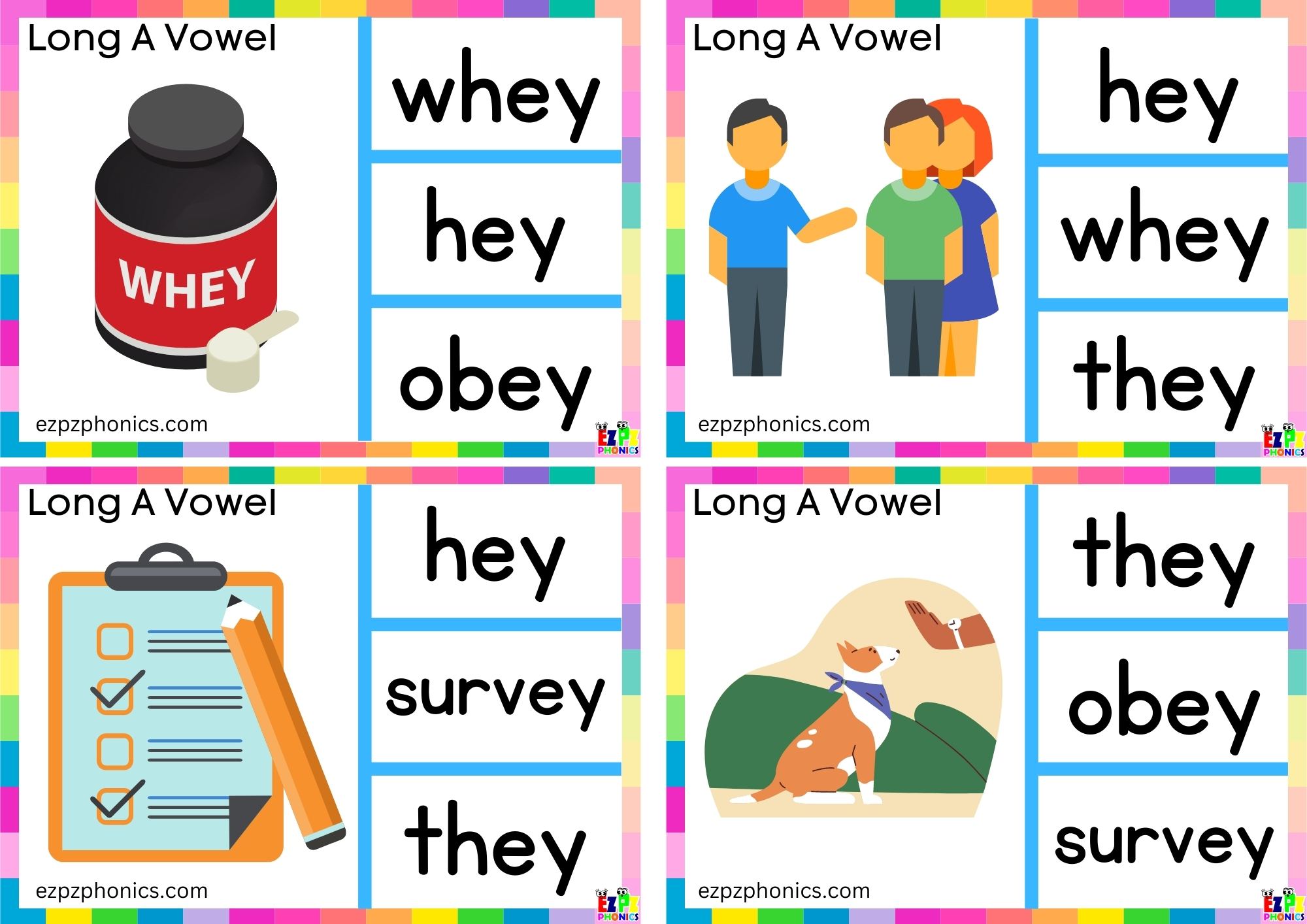 Long a vowel ey words Look at the image and clip the correct word Clip cards